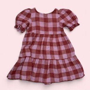 Cotton Plaid Puff Sleeve Dress